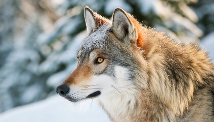 Un gros plan d’un loup dans la neige