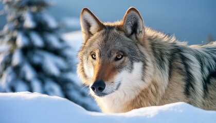 Obraz premium Un gros plan d’un loup dans la neige