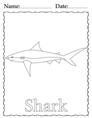Fototapeta premium Shark Coloring Page. Printable Coloring Worksheet for Kids. Educational Resources for School and Preschool.