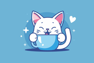a cartoon cat drinking out of a cup