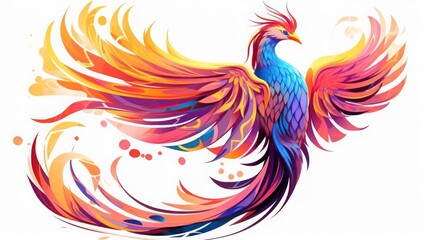 Obraz premium Fantasy phoenix aviary flat design side view rebirth sanctuary theme cartoon drawing vivid