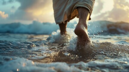 Jesus Walking on Water Amidst the Stormy Sea