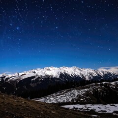 Fototapeta premium Magical Winter Night with Starry Sky Over Snowy Landscape