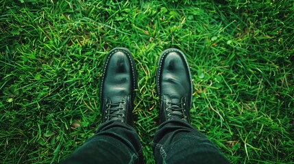 a man is standing on the lawn grass. selective focus