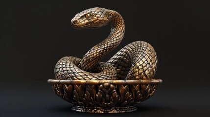 Fototapeta premium 3D rendering of a golden snake coiled around a golden cup