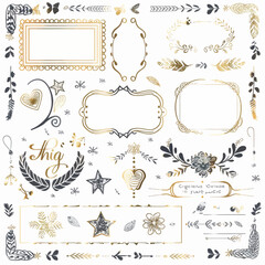 a large collection of gold and black decorative elements