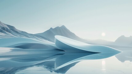 The image is of an icy landscape with a large, blue glacier in the foreground