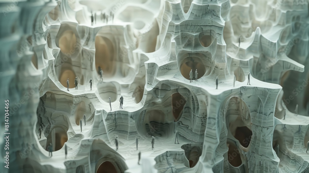 Poster 3d rendering of porous structure with rough surface.