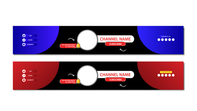 Blank YouTube Banner Template in Blue and Red Color Combination.