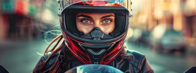 a girl on a sports motorcycle. selective focus
