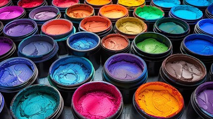 Fototapeta premium Various vibrant colors of paint tubes neatly arranged on a table
