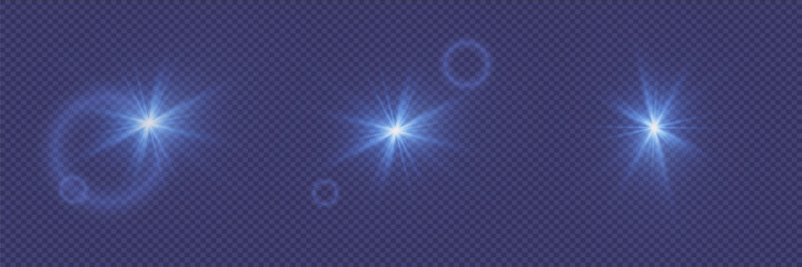 A collection of shining highlights and flares. Star light effect. On a transparent background.
