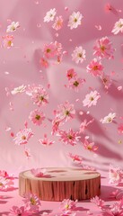 Whimsical Floral Scene on Pink Background for Social Media Posts Generative AI