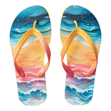 colorful flip flops isolated on transparent white background, clipping path