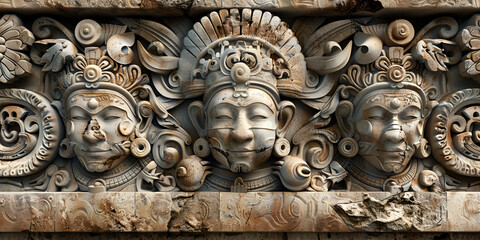 Horizontal close up of a Bhoma sculpture at Ubud palace in Bali