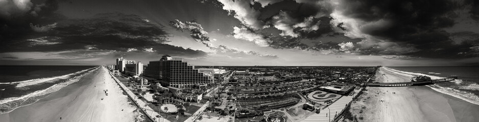 Panoramic aerial view of Daytona Beach at sunset, Florida