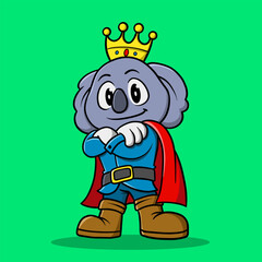A Cute Koala King with Crown Cartoon Vector Illustration. Icon Concept Isolated