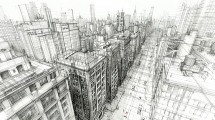 Fototapeta premium Conceptual Pencil Drawing of an Urban Cityscape