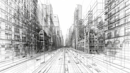 Fototapeta premium Conceptual Pencil Drawing of an Urban Cityscape