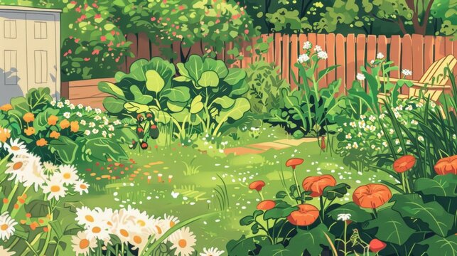 Botanical illustration of a vegetable garden, ideal for educational content and gardening guides.