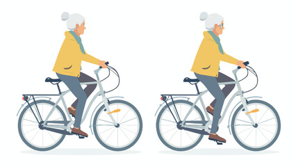 Old woman grandmother or granny riding bike. Femal