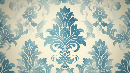 Elegant Blue Floral Damask Wallpaper Design