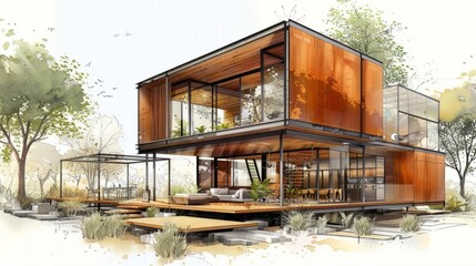 Unique shipping container home design provides modern living spaces.