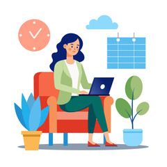 Business woman illustration. A woman with laptop.