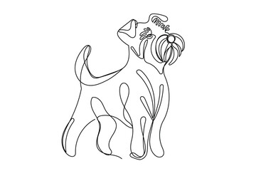 Line Art Schnauzer Dog Portrait. Line Art Animal Isolated on White Background. One Editable Continuous Line Drawing Simple Modern Outline Curve Doodle Sketch. Editable Thin Outline Vector Stroke. 