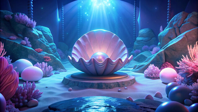 The props set up an underwater scene with pearl shells as a beautiful background.