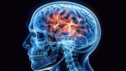 An x-ray of the internal system reveals the side of the brain.