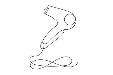 Line Art Hair Dryer Icon. One Continuous Outline Hair Dryer Drawing. Editable Vector Thin Outline Stroke Curve Contour. Domestic House Support Service Item Object Icon. Hair Dryer Simple Contour.