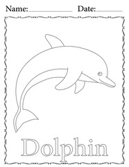 Dolphin Coloring Page. Printable Coloring Worksheet for Kids. Educational Resources for School and Preschool.