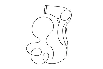 Line Art Hair Dryer Icon. One Continuous Outline Hair Dryer Drawing. Editable Vector Thin Outline Stroke Curve Contour. Domestic House Support Service Item Object Icon. Hair Dryer Simple Contour. 