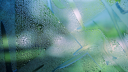 Abstract pattern of water drops on glass