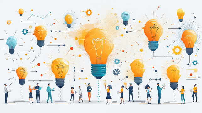 Creative Light Bulb Concept Illustration with Human Interaction and Ideas Exchange