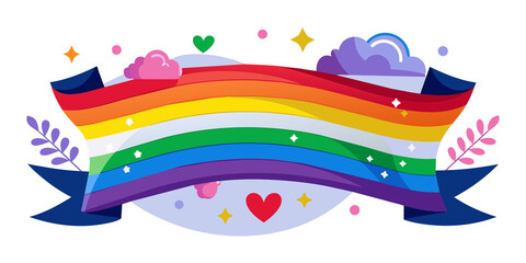 LGTBQ gay pride banner. Happy gay pride. Isolated png with no background.