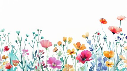 Vibrant Summer Flowers Watercolor Art on White Background for Greeting Cards Generative AI