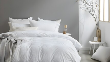 A tranquil bedroom oasis with minimalist bedding and a calming color scheme