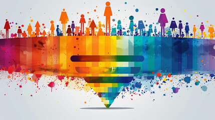 Obraz premium Abstract Artistic Concept of Colorful Human Figures on Sales Funnel Stages