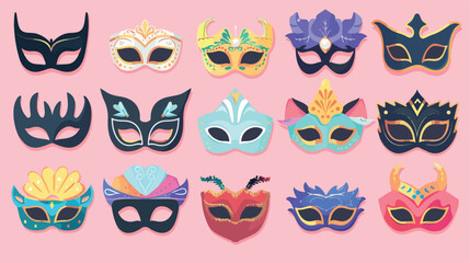 Photo booth costume mask collection. Vector flat phot