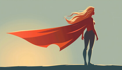 A heroic female superhero in a red cape. 