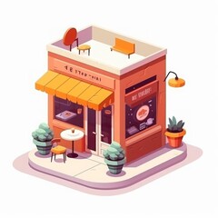 Tiny themed cafes flat design front view miniature dining theme cartoon drawing Complementary Color Scheme