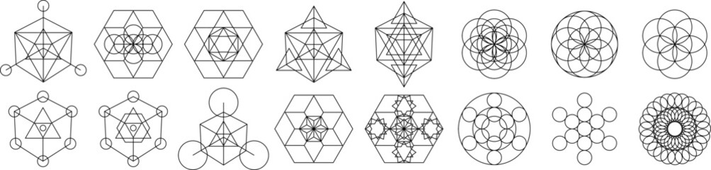 Set of abstract sacred geometry symbols. Magic symbol collection on transparent background. Vector EPS 10