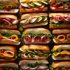 Background full of sandwich. Product photography. Sandwich background.