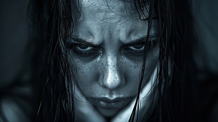 Fototapeta premium A woman with her hands covering her face, expressing emotions or stress