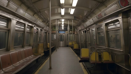 Obraz premium Empty subway car interior with retro vibe