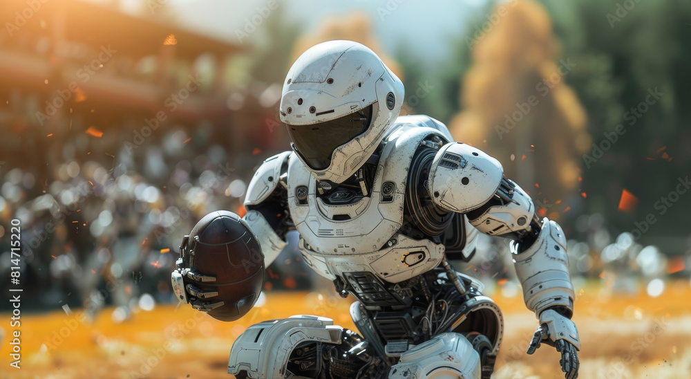 Leinwandbilder A robot with human-like features participates in a test, simulating actions in a dynamic outdoor environment.