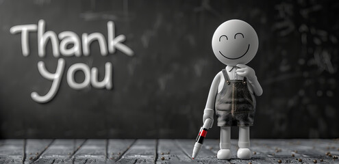 3D Character writes "Thank you." 