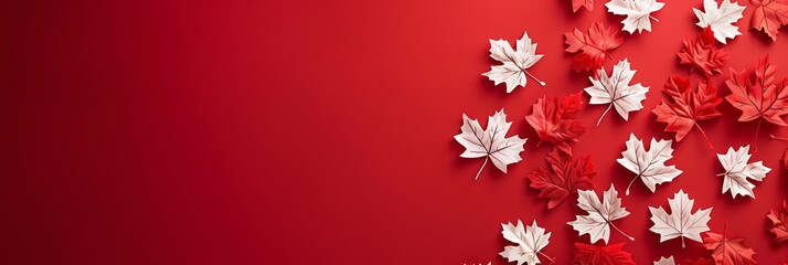 Red Canadian Maple Leaves Banner with Copy Space